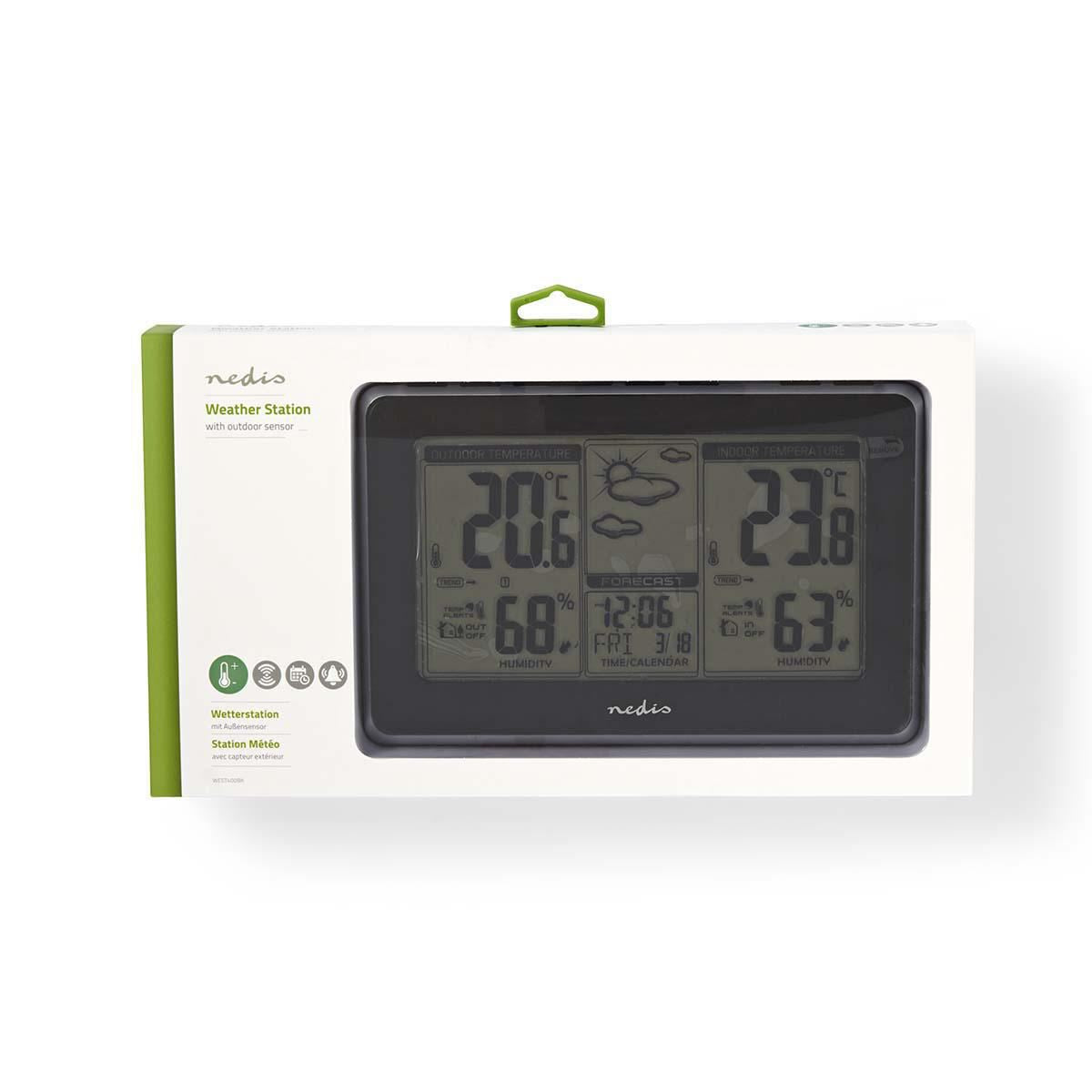 Nedis Weather Station | Indoor & Outdoor | Including wireless weather sensor | Weather forecast | Time display | LCD Display | Alarm clock function
