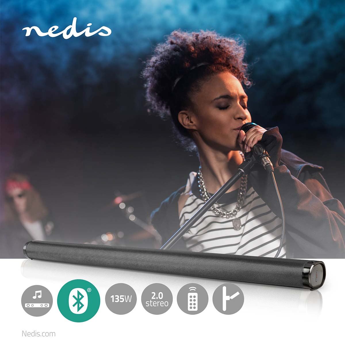 Nedis Soundbar | 2.0 | DSP Programs | 135 W | 1x 3.5 mm / 1x Coax Audio / 1x Optical / 1x USB | 1x HDMI (with ARC) | Bluetooth® | Mountable | Black / Dark Grey