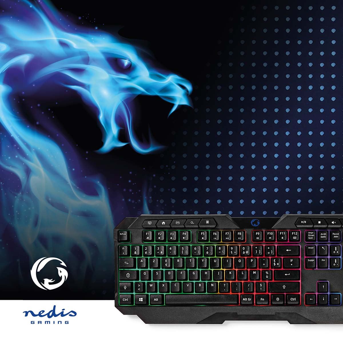 Nedis Wired Gaming Keyboard | USB Type-A | Membrane Keys | LED | AZERTY | FR Layout | USB Powered | Power cable length: 1.30 m | Multimedia