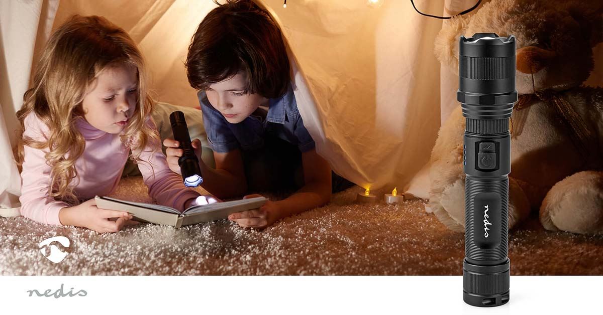 Nedis LED Torch | Battery Powered | 3.7 V DC | 10 W | N/A | Batteries included | Rechargeable | Rated luminous flux: 1000 lm | Light range: 110 m | Beam angle: 9.5 °