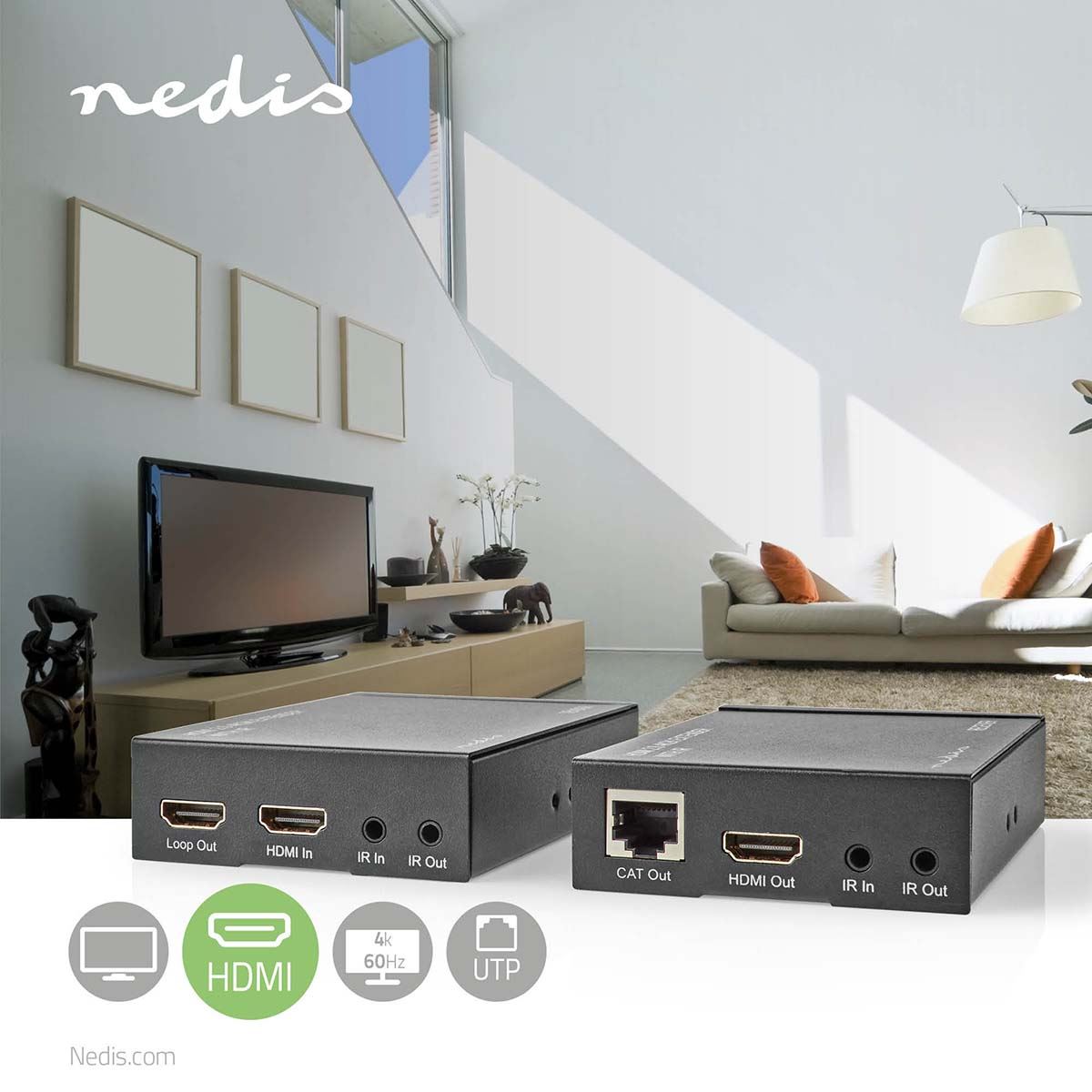 Nedis HDMI™ Extender | Over Cat6 | up to 60.0 m | 4K@60Hz | 18 Gbps | Metal | Anthracite