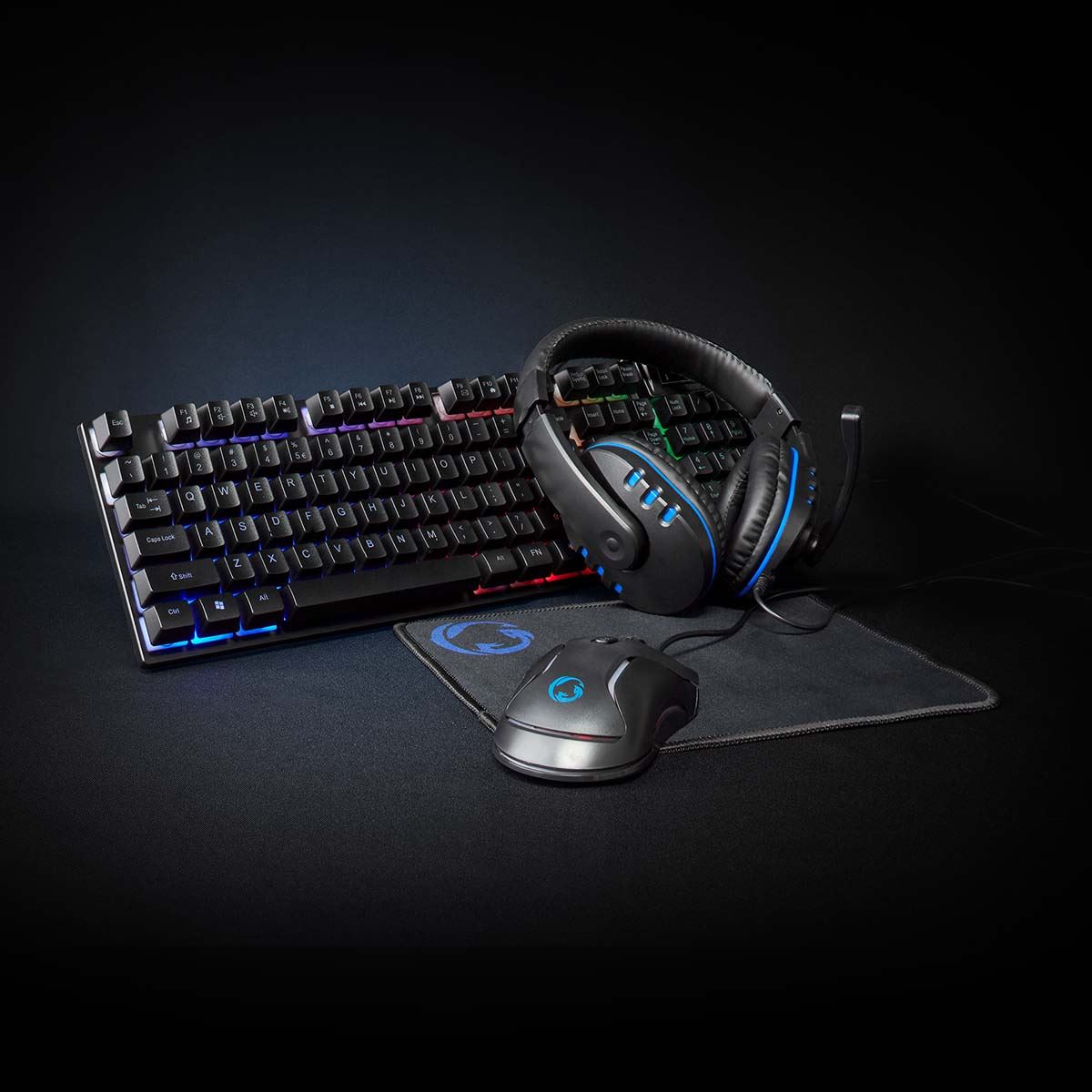Nedis Gaming Combo Kit | 5-in-1 | Keyboard, Headset, Mouse and Mouse Pad | Black | QWERTY | US Layout