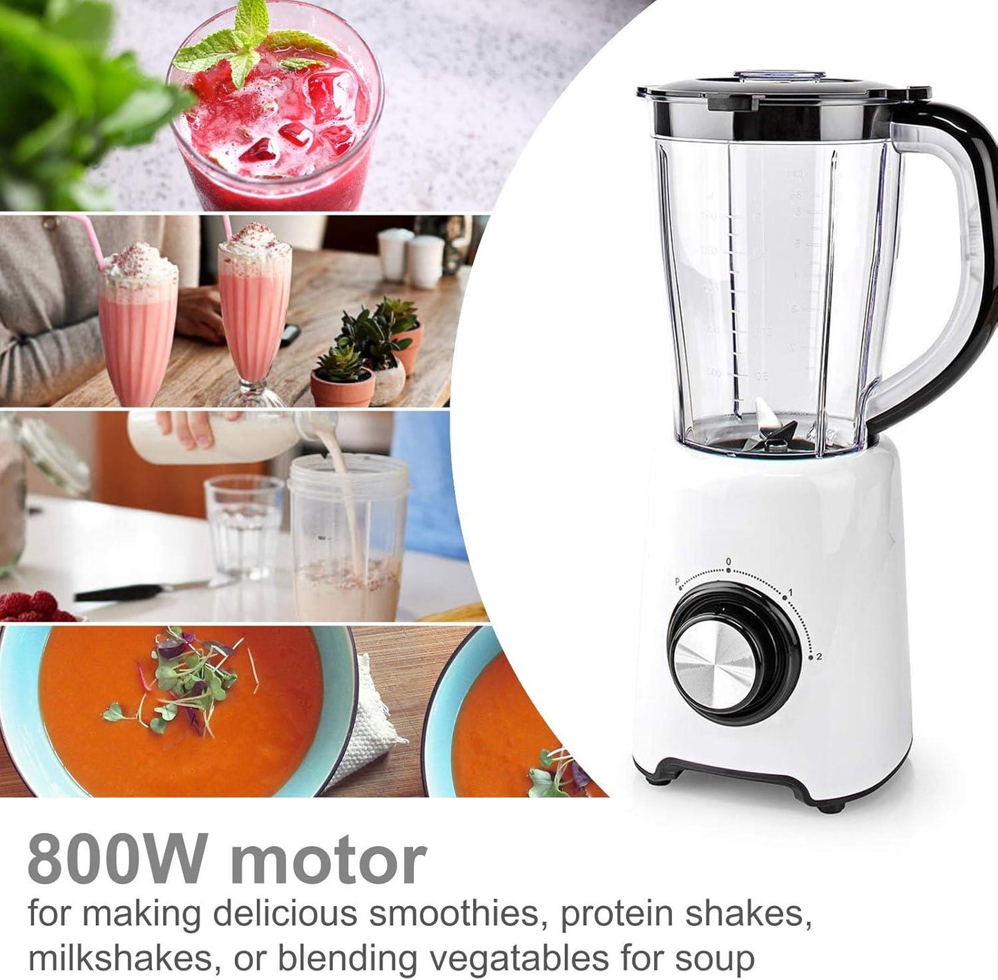 Nedis Stand Blender | 800 W | 1.5 l | Plastic | 2-Speed Setting | Black / White