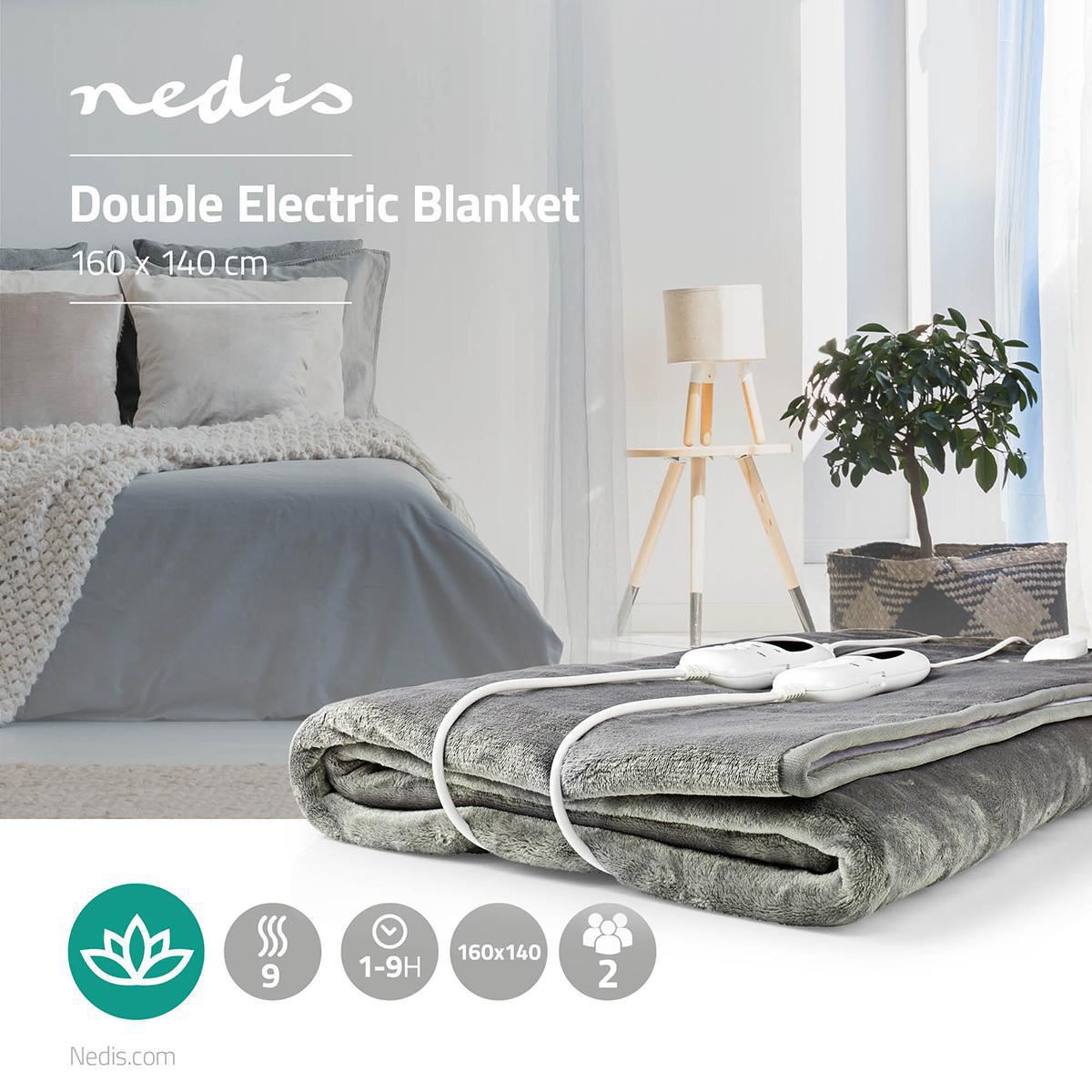Nedis Electric Blanket | Underblanket | 2 Persons | 160 x 140 cm | 9 Heat Settings | Washable | Overheating protection | Digital control | Fleece / Polyester