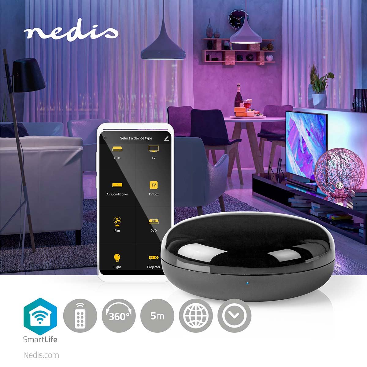 Nedis SmartLife IR Remote Control | Wi-Fi | Universal | Signal range: 5 m | 38 KHz | USB Powered | Android™ / IOS | Black