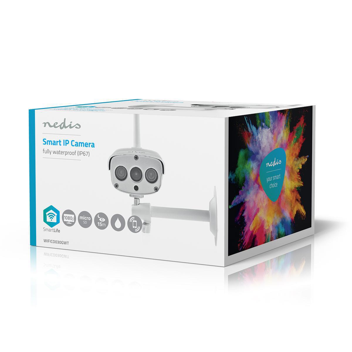 Nedis SmartLife Outdoor Camera | Wi-Fi | Full HD 1080p | IP67 | Cloud Storage (optional) / microSD (not included) | 12 V DC | With motion sensor | Night vision | White