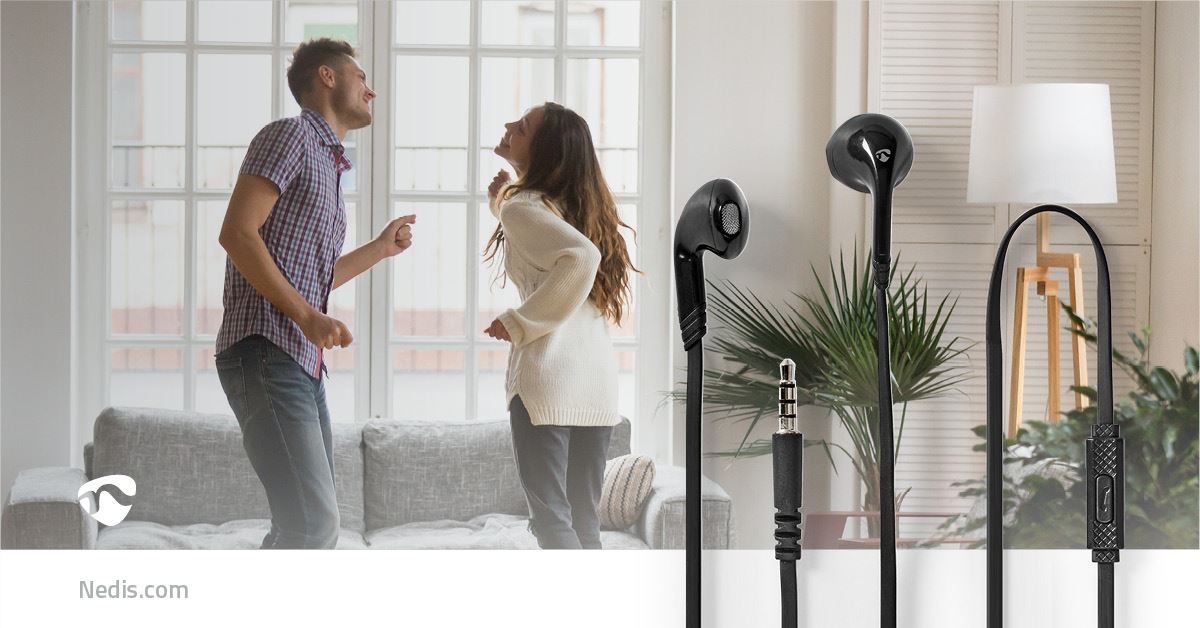 Nedis Wired Earphones | 3.5 mm | Cable length: 1.20 m | Built-in microphone | Volume control | Black