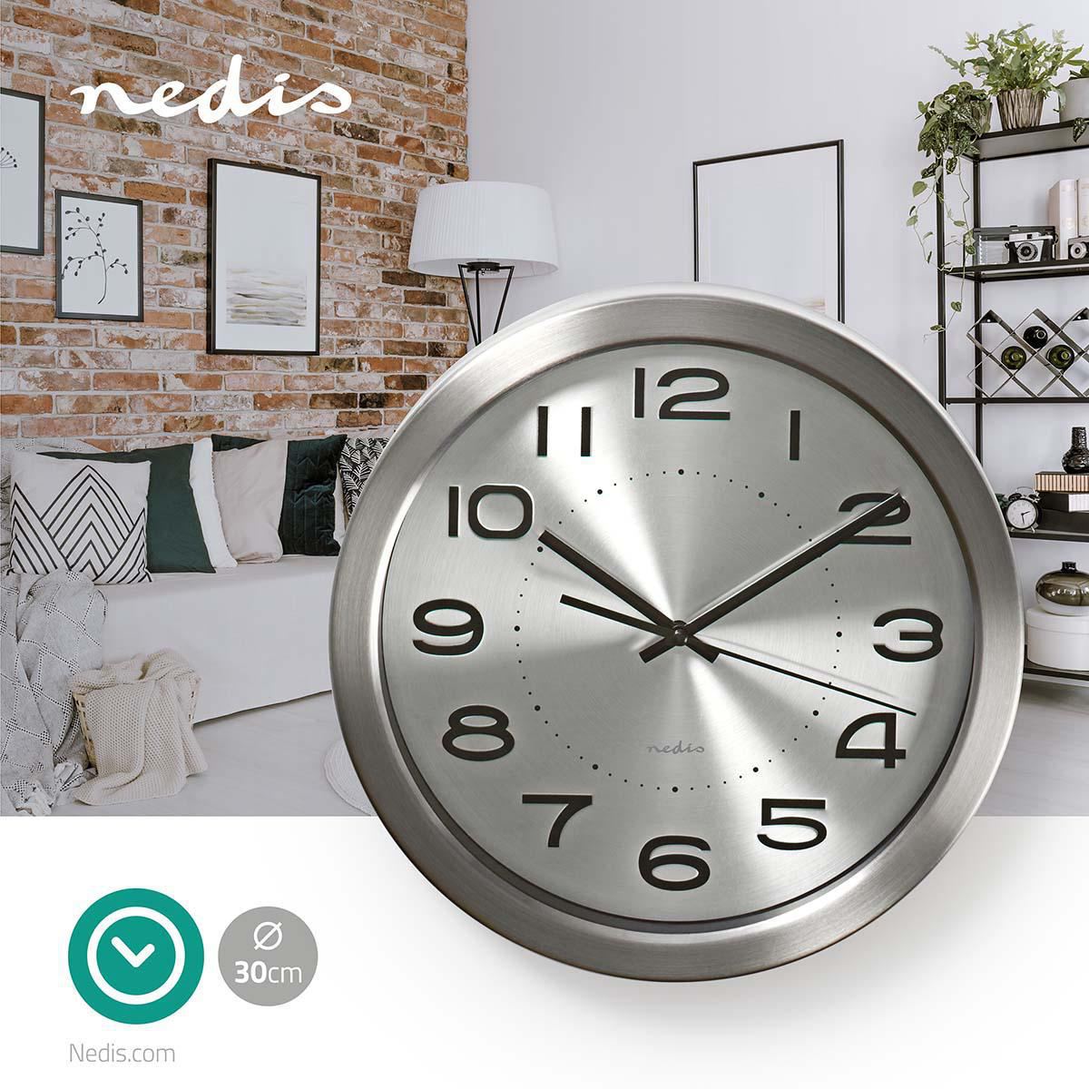 Nedis Wall Clock | Diameter: 300 mm | Stainless Steel | Silver