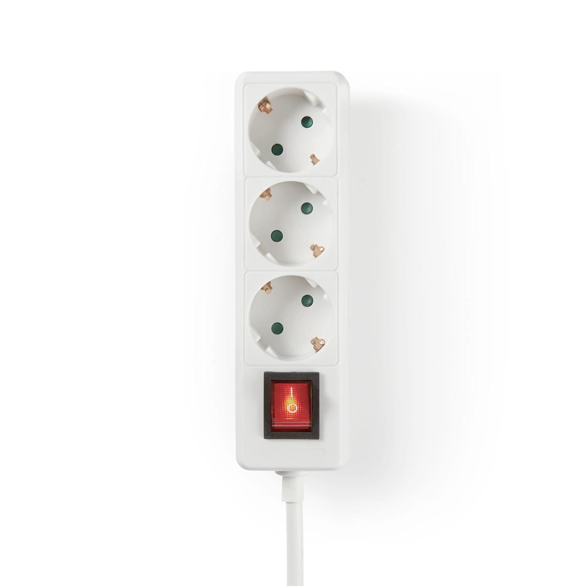 Nedis Extension Socket | Type F (CEE 7/7) | 3-Way | 1.50 m | 3680 W | 16 A | Kind of grounding: Side Contacts | 230 V AC 50/60 Hz | Socket angle: 45 ° | H05VV-F 3G1.5mm² | On/Off switch | White