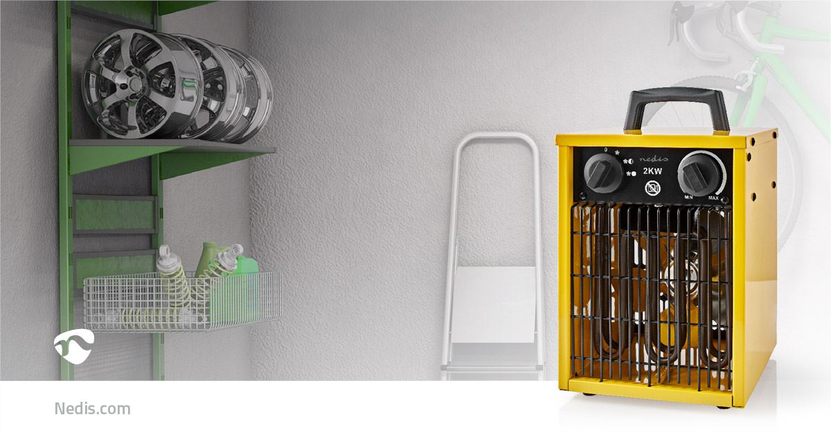 Nedis Industrial Design Fan Heater | 1000 / 2000 W | Adjustable thermostat | 2 Heat Settings | IP24 | Integrated handle(s) | Yellow