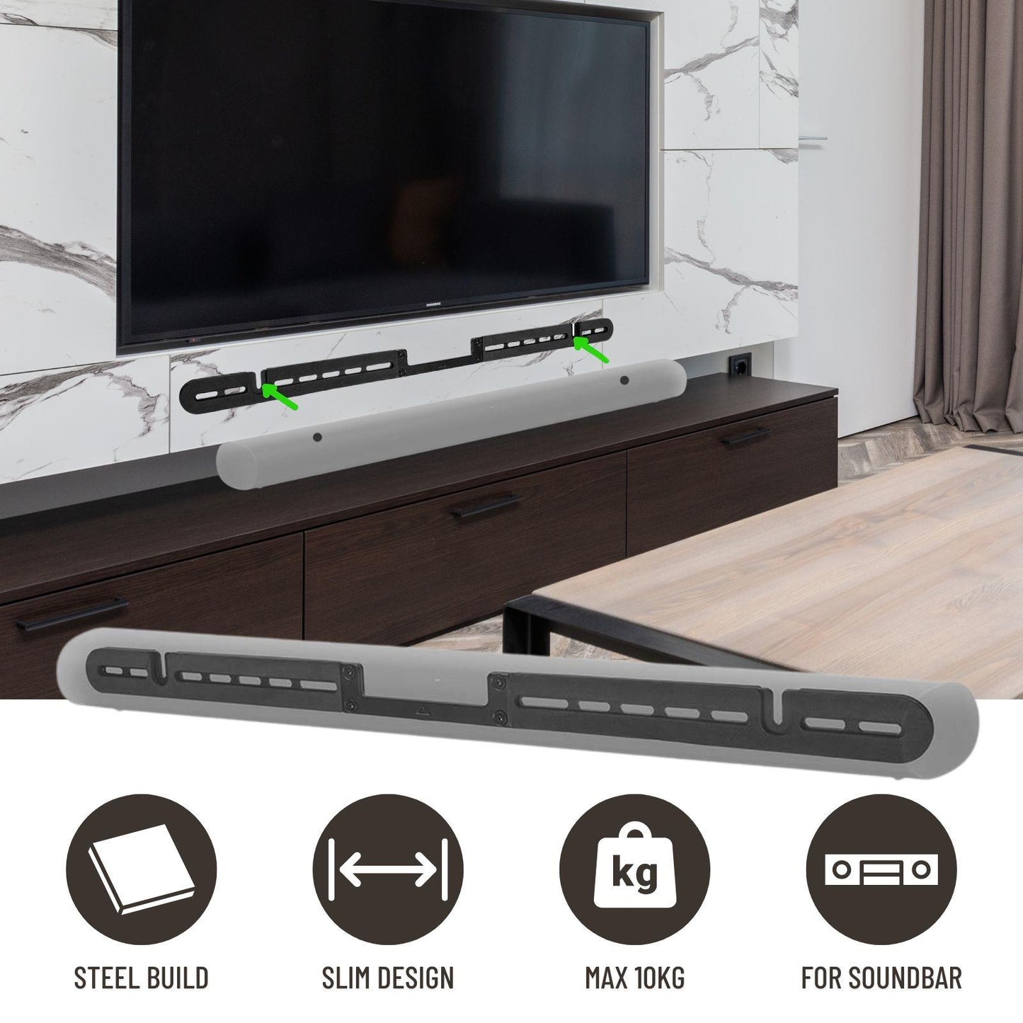 Nedis Soundbar Mount | Compatible with: Sonos® Arc™ | Wall | 10 kg | Fixed | ABS / Steel | Black