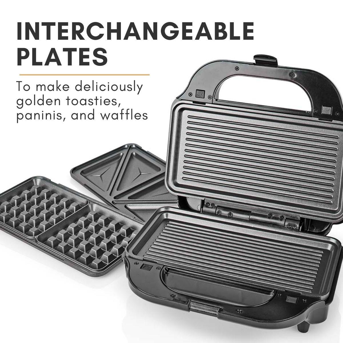 Nedis Multi Grill | Grill / Sandwich / Waffle | 900 W | 28 x 15 cm | Automatic temperature control | Plastic / Stainless Steel