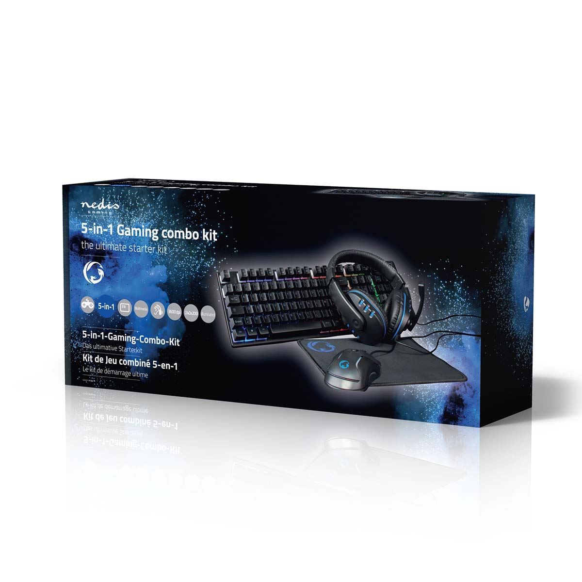 Nedis Gaming Combo Kit | 5-in-1 | Keyboard, Headset, Mouse and Mouse Pad | Black | AZERTY | FR Layout