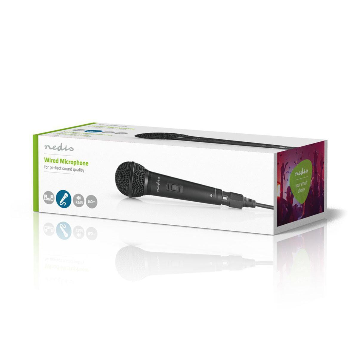 Nedis Wired Microphone | Cardioid | Detachable Cable | 5.00 m | 80 Hz - 13 kHz | 600 Ohm | -72 dB | On/Off switch | Travel case included | ABS / Aluminium | Black