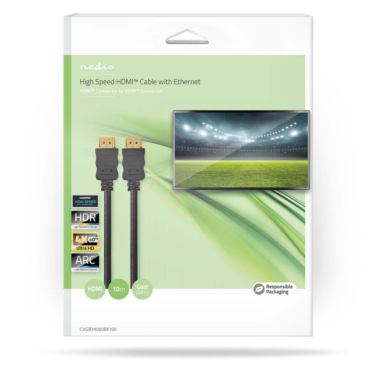 Nedis High Speed HDMI™ Cable with Ethernet | HDMI™ Connector | HDMI™ Connector | 4K@60Hz | ARC | 18 Gbps | 10.0 m | Round | PVC | Black | Box