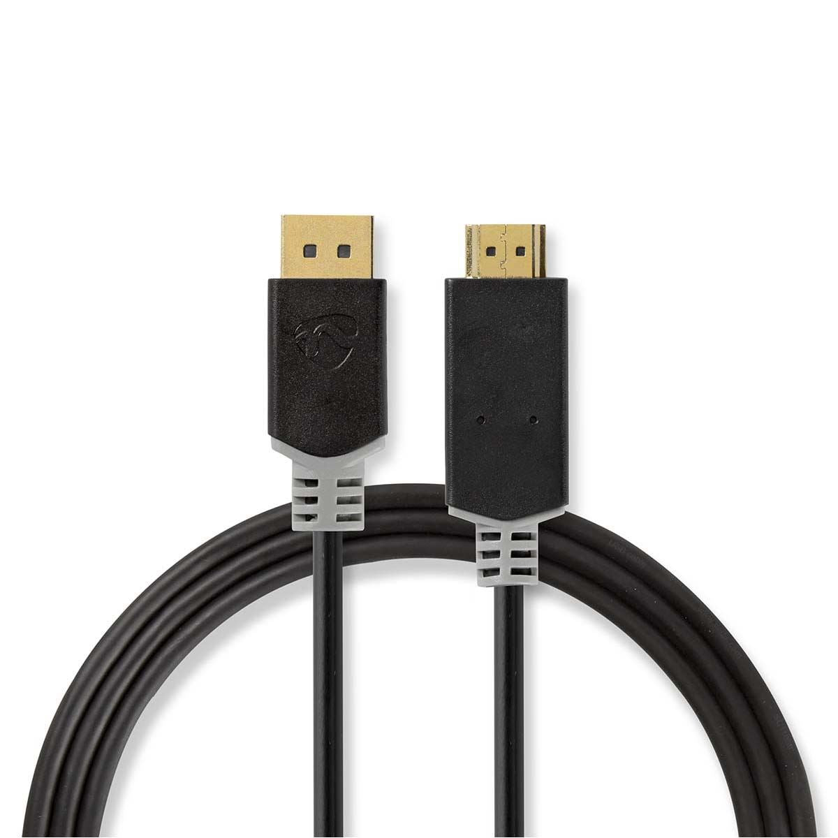 Nedis DisplayPort Cable | DisplayPort Male | HDMI™ Connector | 4K@30Hz | Gold Plated | 2.00 m | Round | PVC | Anthracite | Box