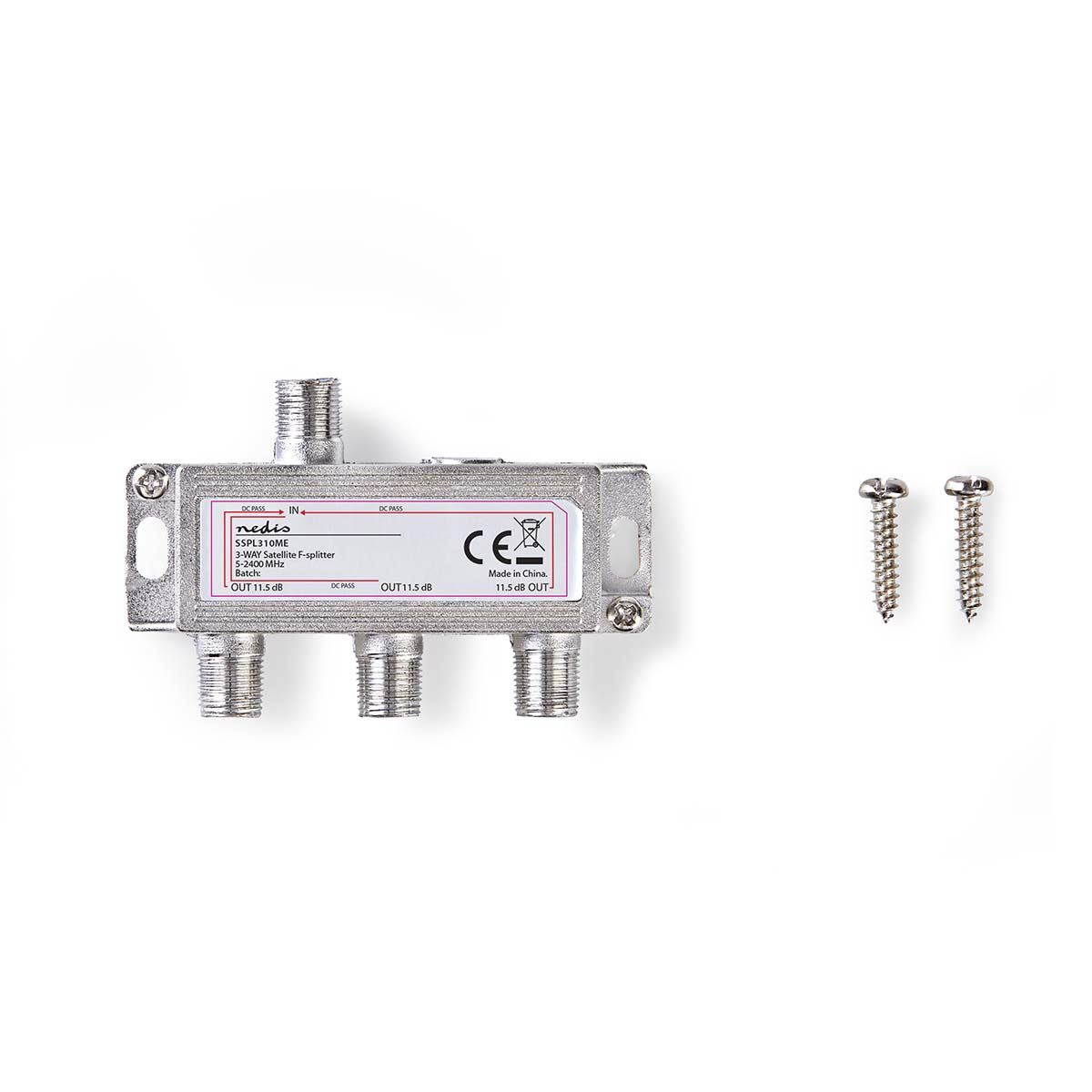 Nedis Satellite Splitter | 5 - 2400 MHz | 10.5 dB | Number of inputs: 1 | Number of outputs: 3 | Impedance: 75 Ohm | Zinc | Silver