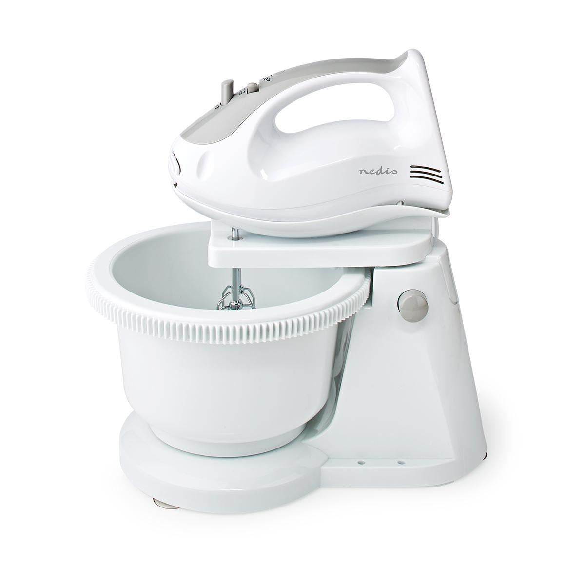 Nedis Hand Mixer | 200 W | 5-Speed Setting | Turbo function | Turning Bowl / 2 Beaters / 2 Dough Hooks | Grey / White