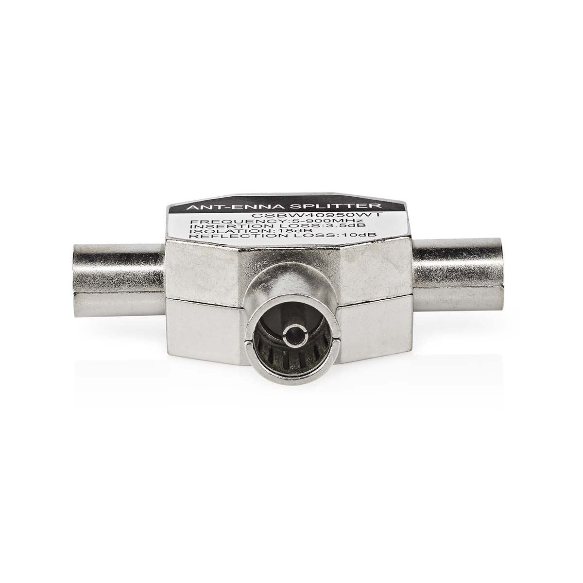 Nedis Satellite & Antenna Adapter | 2x Coax Male | IEC (Coax) Female | Nickel Plated | 75 Ohm | T-Splitter | Metal | White | 1 pcs | Box