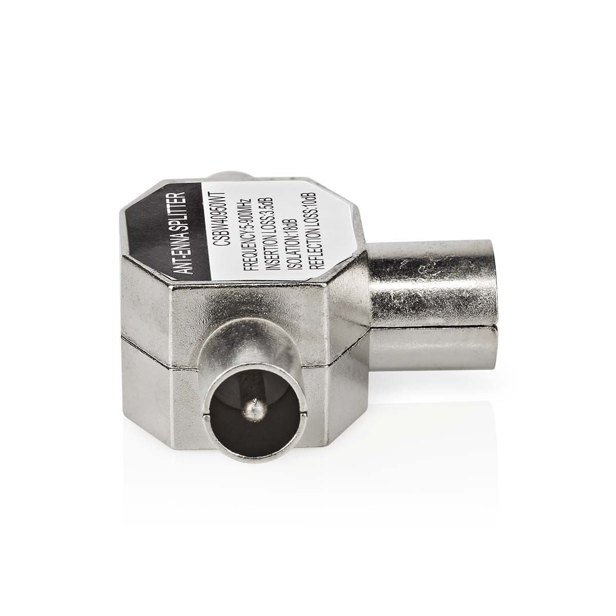 Nedis Satellite & Antenna Adapter | 2x Coax Male | IEC (Coax) Female | Nickel Plated | 75 Ohm | T-Splitter | Metal | White | 1 pcs | Box