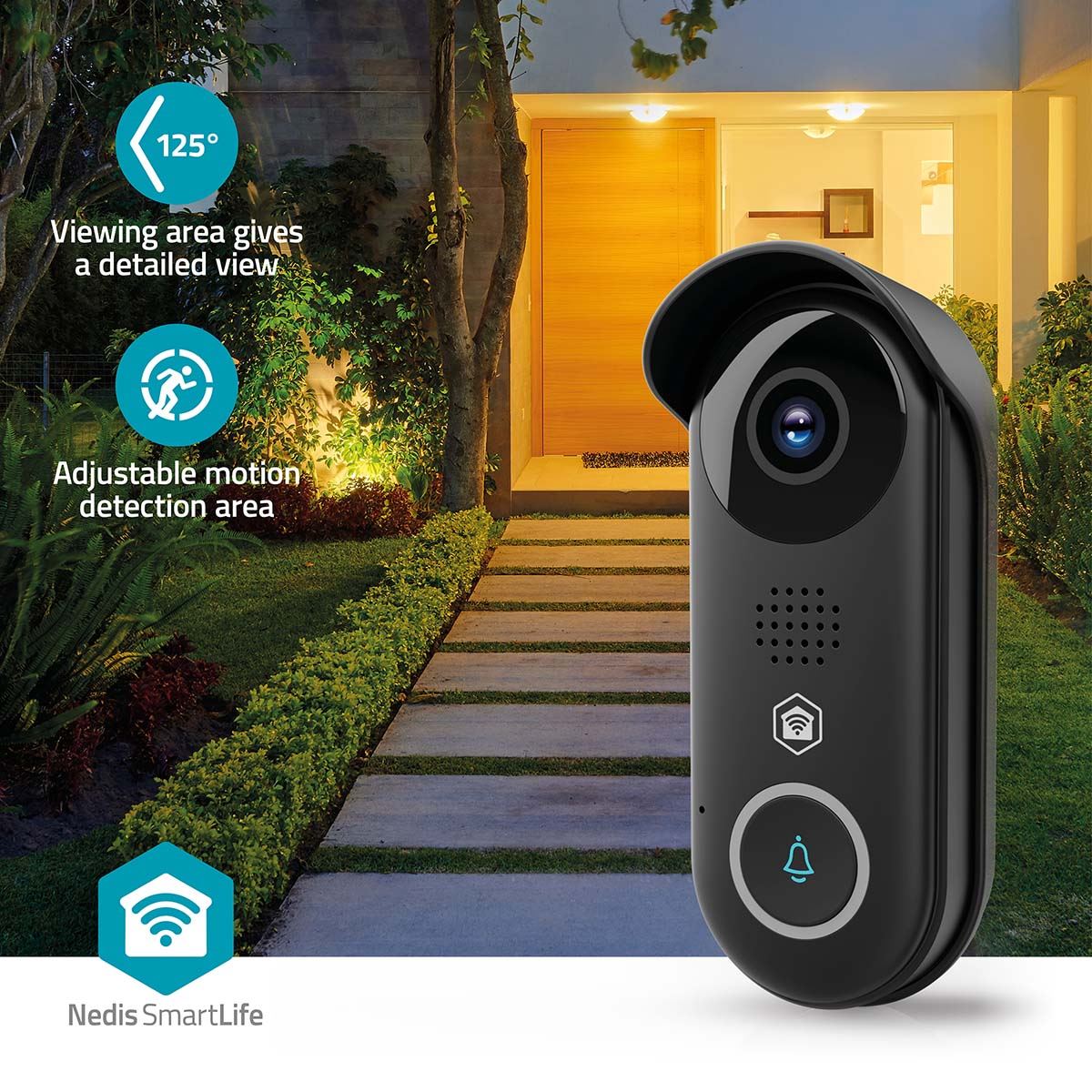 Nedis SmartLife Video Doorbell | Wi-Fi | Transformer | Full HD 1080p | Cloud Storage (optional) / microSD (not included) / Onvif | IP54 | With motion sensor | Night vision | Black