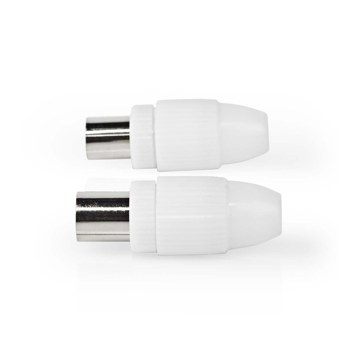Nedis IEC (Coax) Connector | Straight | Female / Male | Nickel Plated | 75 Ohm | Screw | Cable input diameter: 7.0 mm | Metal / PVC | White | 2 pcs | Box