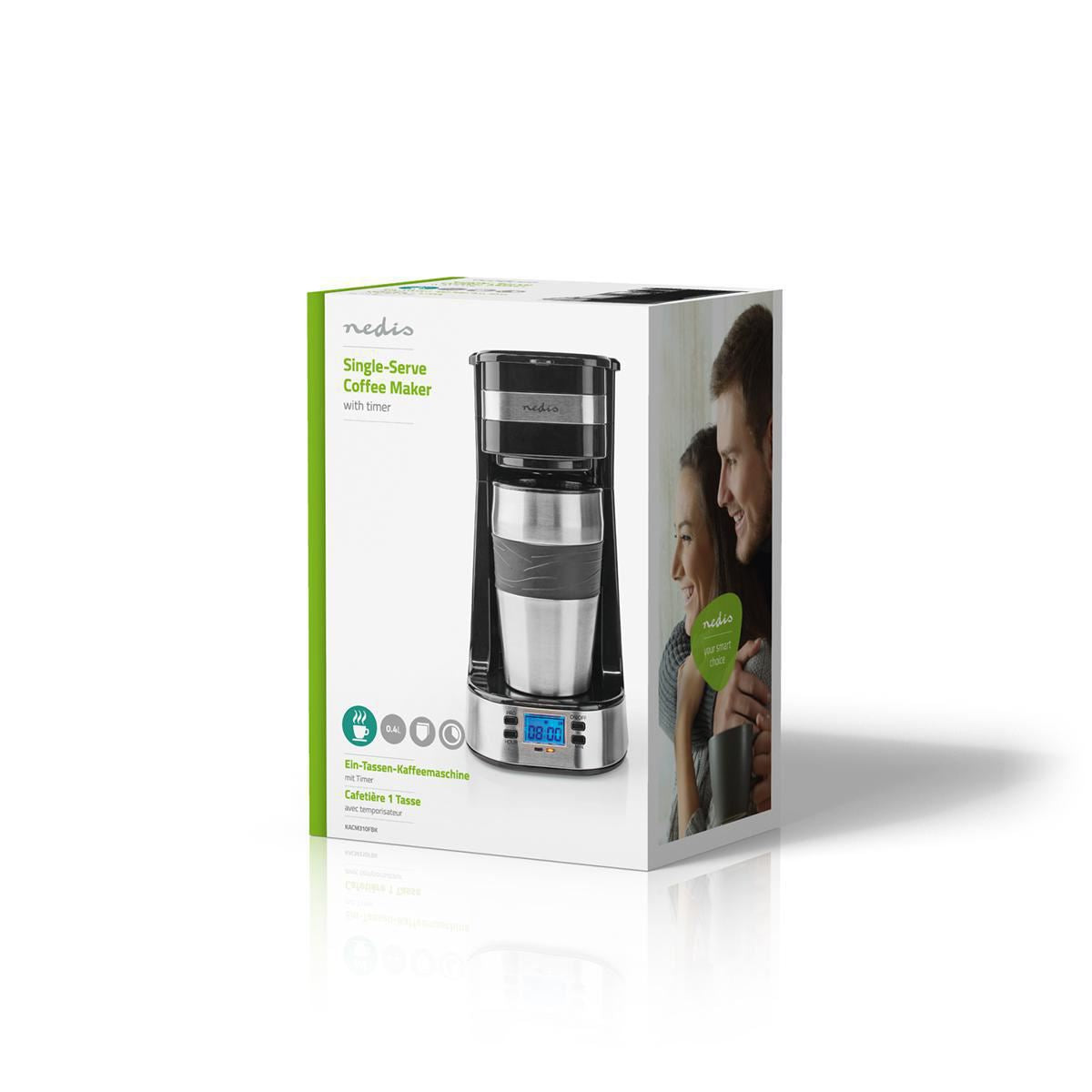 Nedis Coffee Maker | Filter Coffee | 0.4 l | 1 Cups | Switch on timer | Black / Silver