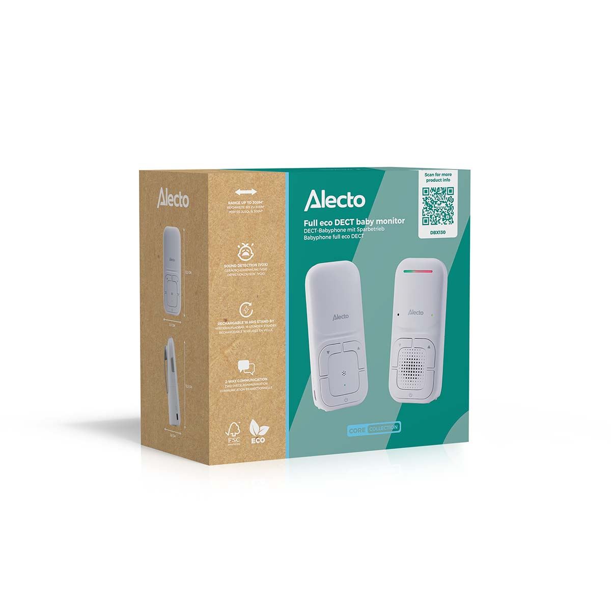 Alecto DBX130 DECT Digital Audio Baby Monitor, Parent Unit with Rechargeable Batter | Crystal-Clear Sound | White