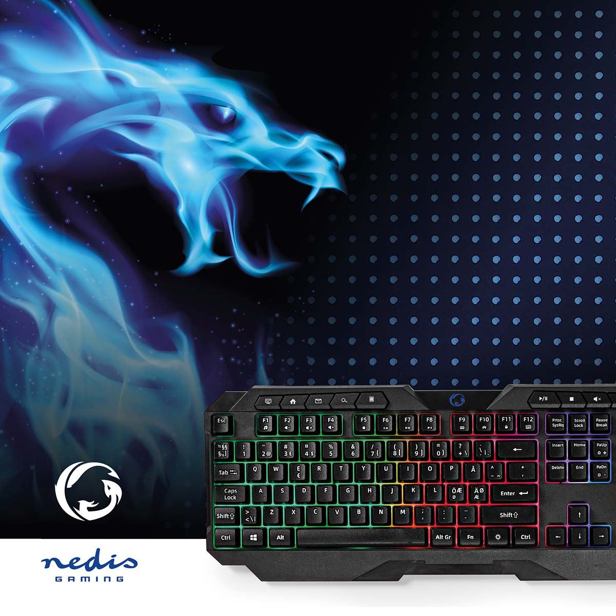 Nedis Wired Gaming Keyboard | USB Type-A | Membrane Keys | LED | QWERTY | ND Layout | USB Powered | Power cable length: 1.30 m | Multimedia