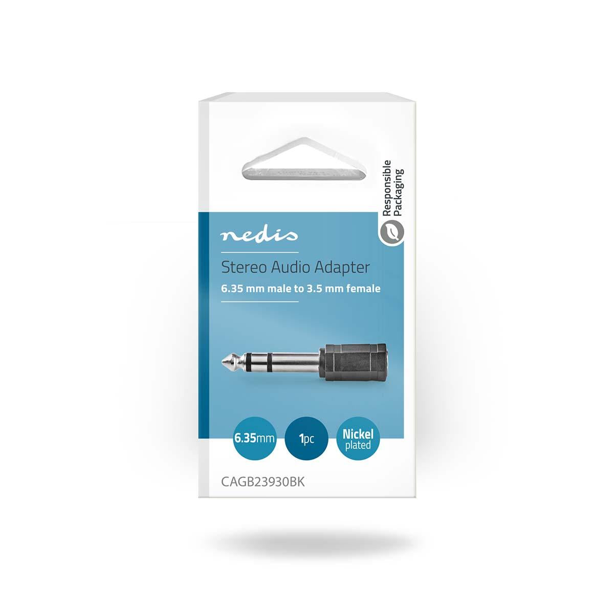 Nedis Stereo Audio Adapter | 6.35 mm Male | 3.5 mm Female | Nickel Plated | Straight | ABS | Black | 1 pcs | Box