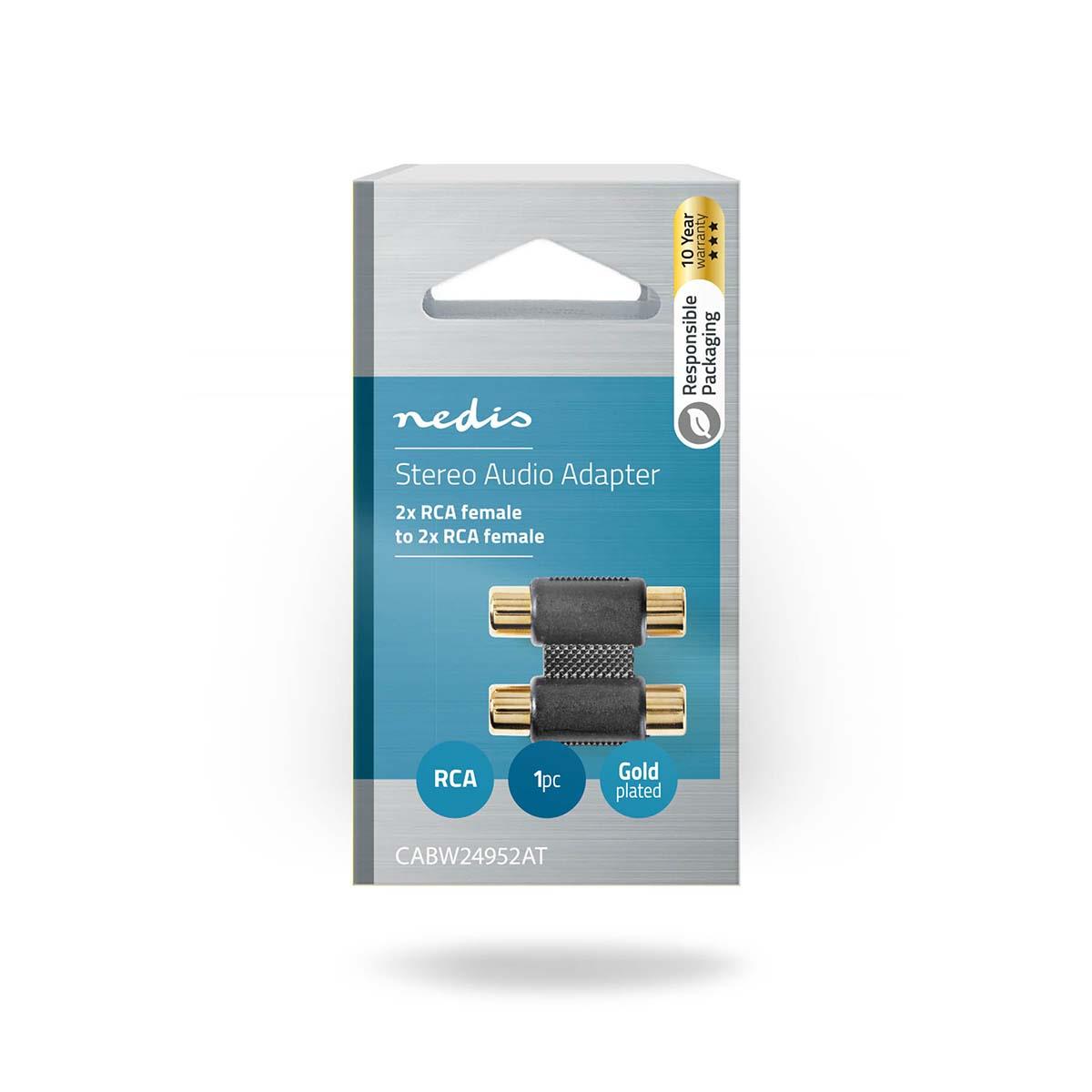 Nedis CABW24952AT | Stereo Audio Adapter | 2x RCA Female | 2x RCA Female | Gold Plated | Straight | ABS | Anthracite | 1 pcs | Box