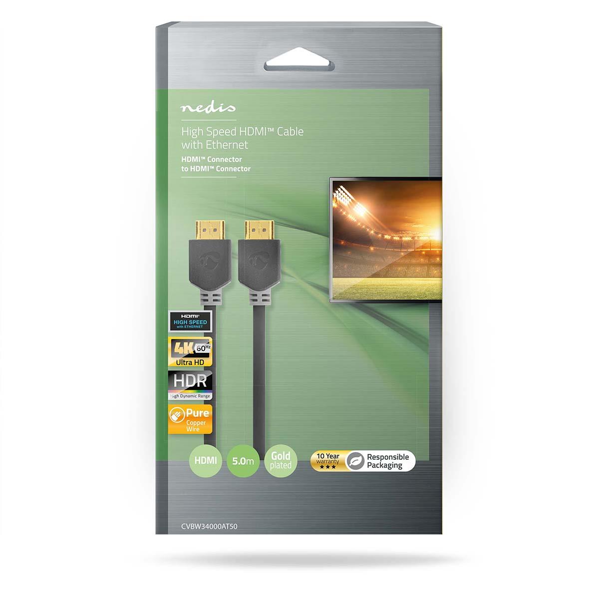 Nedis High Speed HDMI™ Cable with Ethernet | HDMI™ Connector | HDMI™ Connector | 4K@60Hz | ARC | 18 Gbps | 5.00 m | Round | PVC | Anthracite | Box