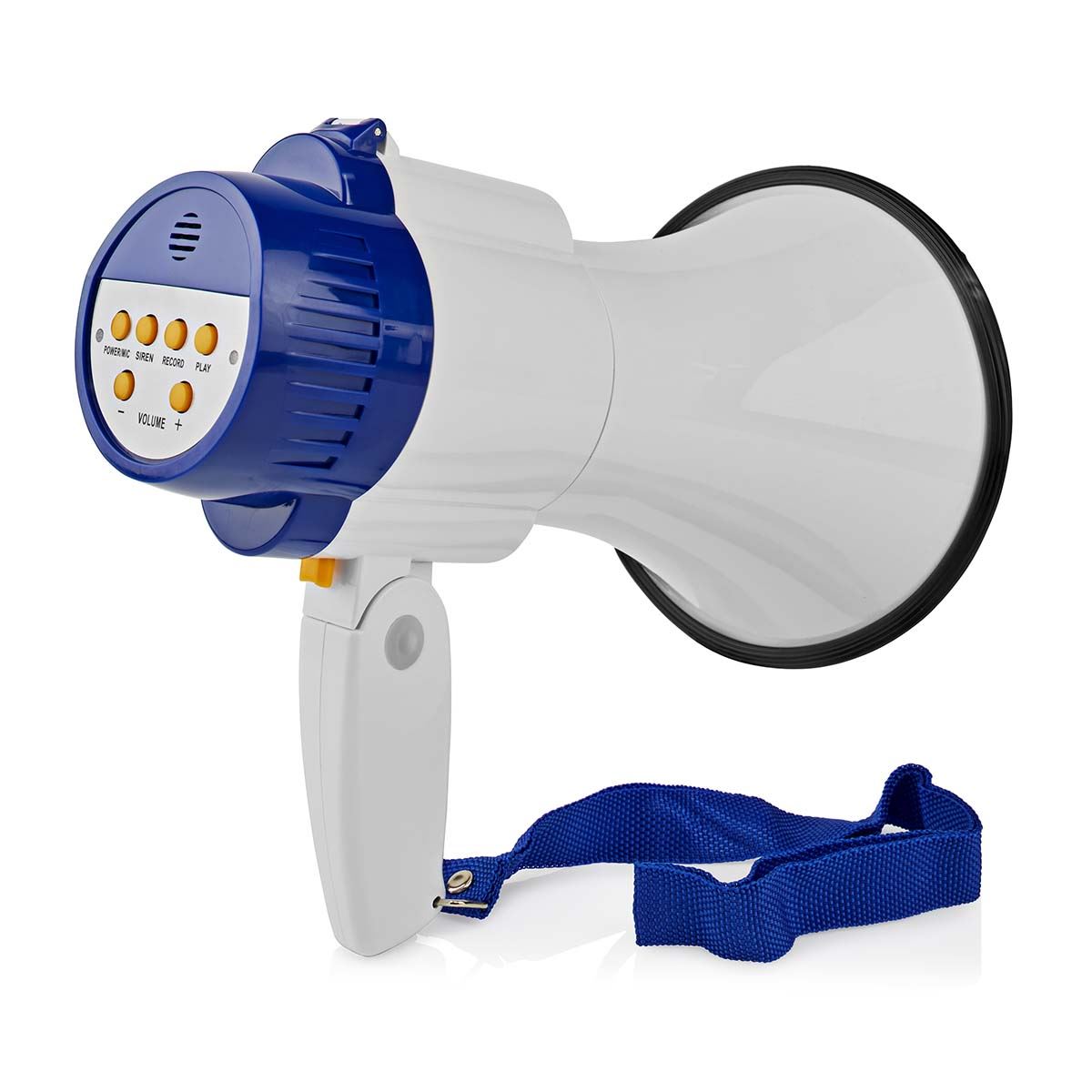 Nedis Megaphone | Maximum range: 250 m | Maximum Volume control: 115 dB | Built-In Microphone | Built-in siren | Recording function | Blue / White
