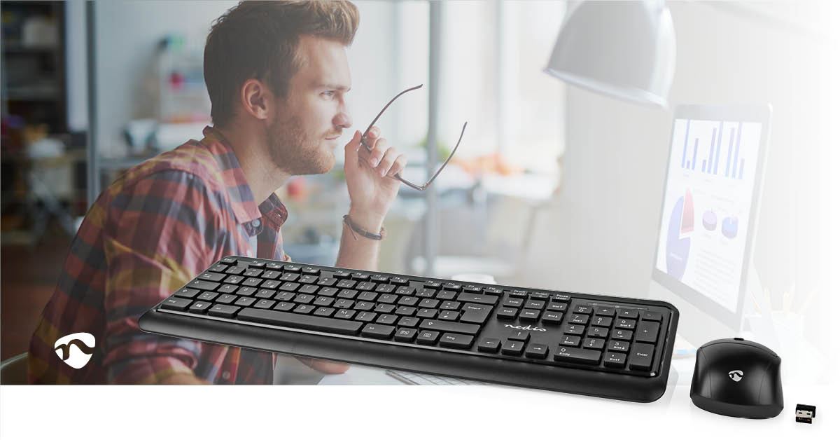 Nedis Mouse and Keyboard Set | Wireless | Mouse and keyboard connection: USB | 800 / 1200 / 1600 dpi | Adjustable DPI | QWERTZ | DE Layout