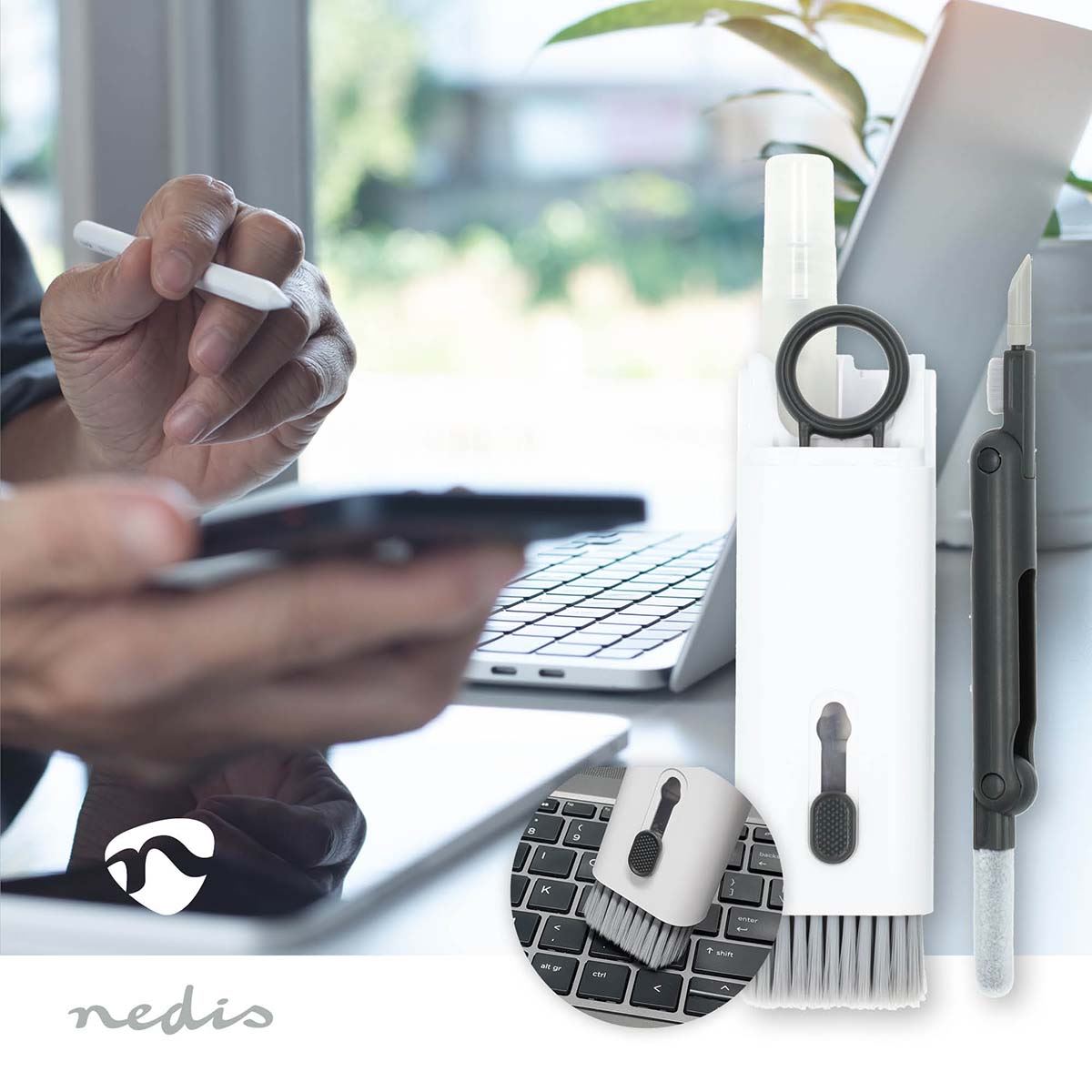 Nedis 7-in-1 Multifunctional Cleaning Kit | Spray | 5 ml | Keyboard / Mouse / Notebook / Smartphone / Tablet / Earphones | Wiper included
