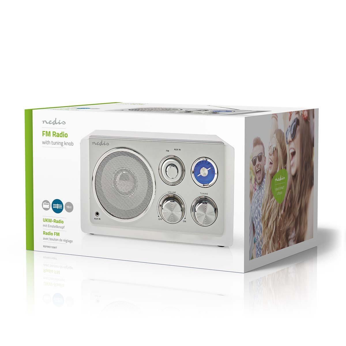 Nedis FM Radio | Table Design | FM | Mains Powered | Analogue | 15 W | IP20 | White