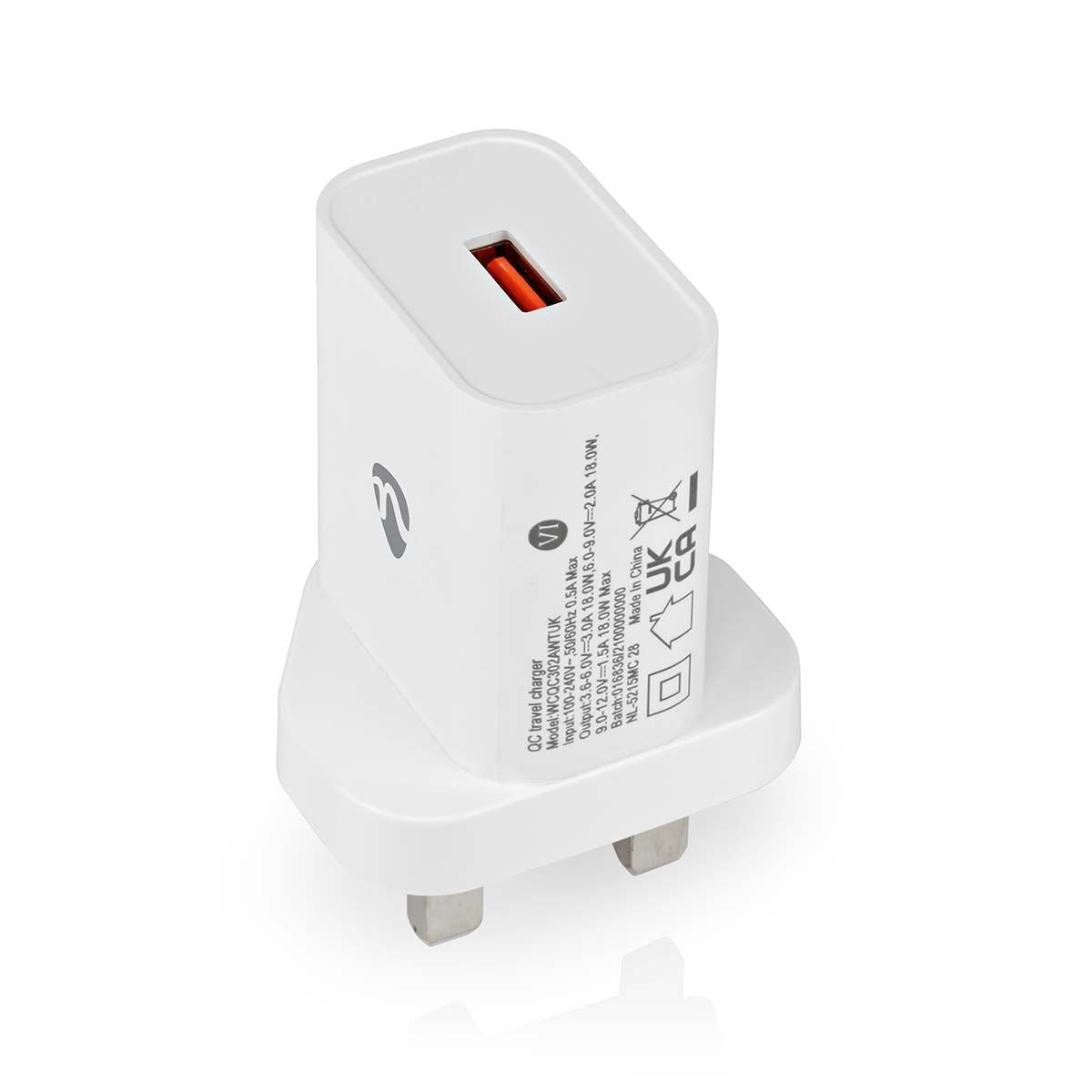 Nedis Wall Charger | 18 W | Quick charge feature | 3.0 A | Number of outputs: 1 | USB-A | Automatic Voltage Selection | White