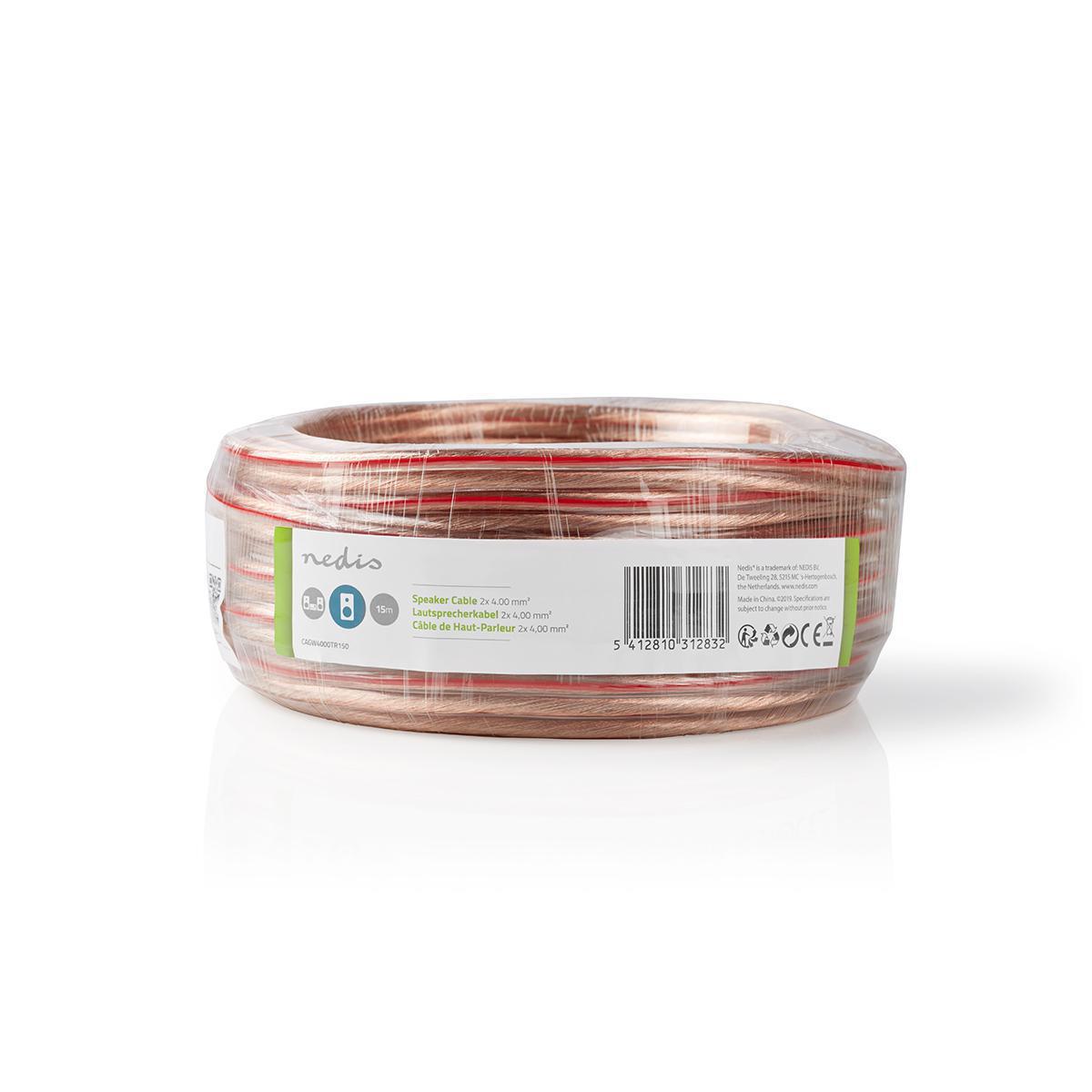 Nedis Speaker Cable | 2 x 4.00 mm² | CCA | 15.0 m | Round | PVC | Transparent | Wrap
