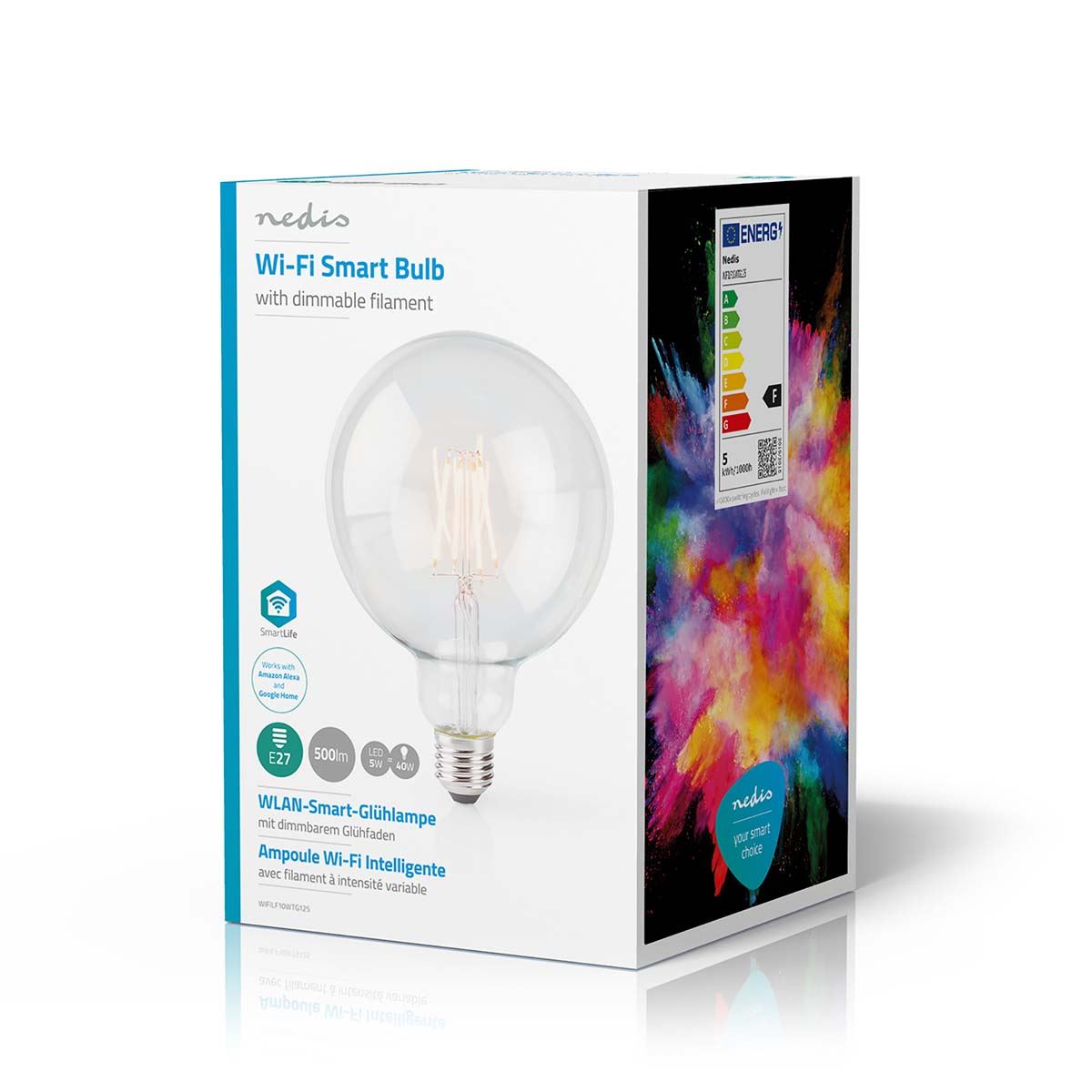 Nedis SmartLife LED Filament Bulb | Wi-Fi | E27 | 500 lm | 5 W | Warm White | 2700 K | Glass | Android™ / IOS | G125 | 1 pcs