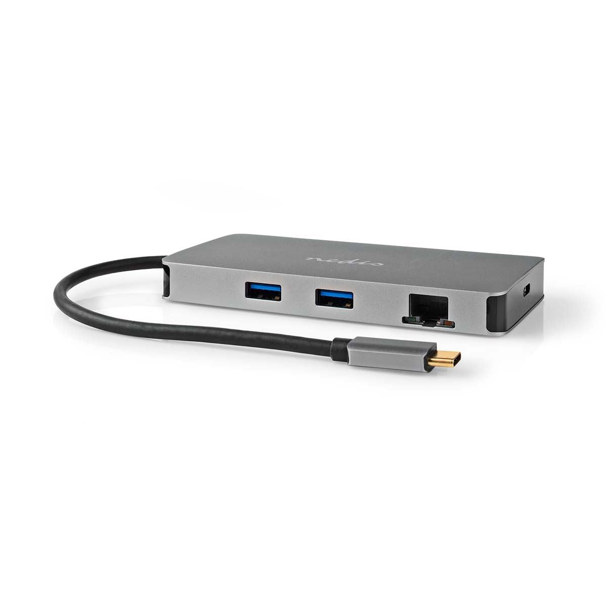 Nedis USB Multi-Port Adapter | USB 3.2 Gen 1 | USB-C™ Male | Micro SD / RJ45 Female / SD / USB-C™ Female / 2x HDMI™ / 2x USB-A Female | 5 Gbps | 0.20 m | Round | Gold Plated | PVC | Anthracite | Box