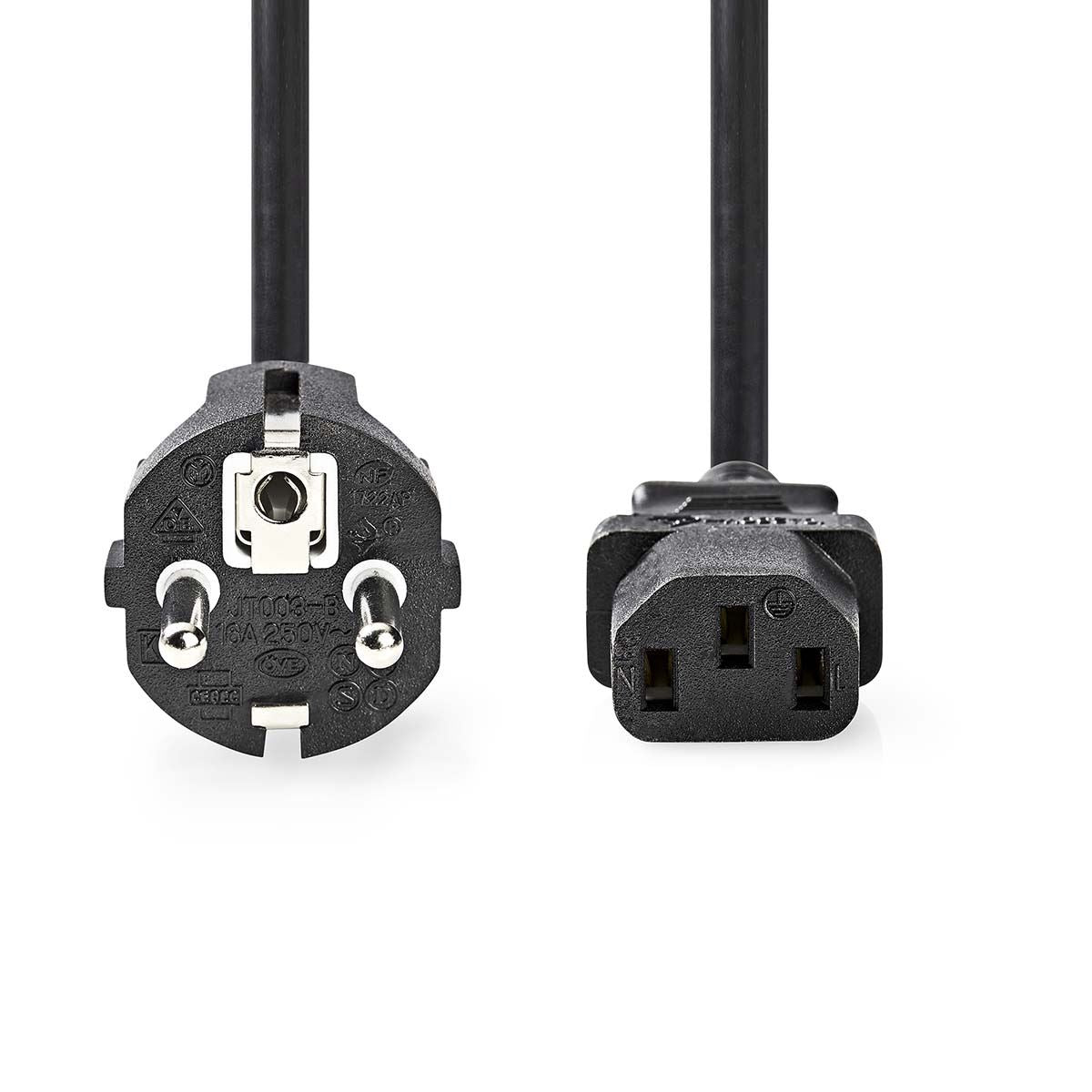 Nedis Power Cable | Plug with earth contact male | IEC-320-C13 | Straight | Straight | Nickel Plated | 3.00 m | Round | PVC | Black | Label