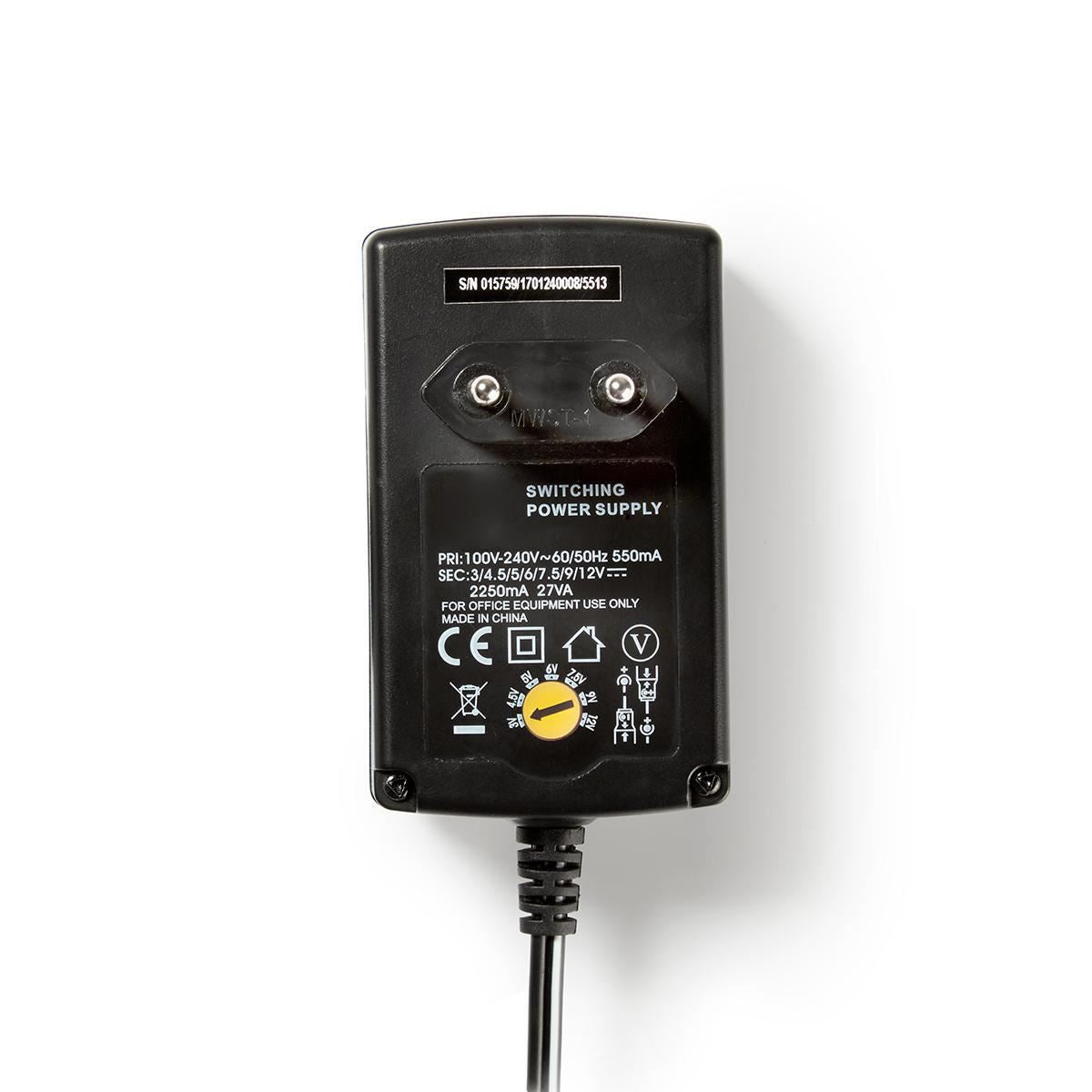 Nedis Universal EU AC Power Adapter | 27 W | 3 - 12 V DC | 1.80 m | 2.25 A | 6 plug(s) | Black