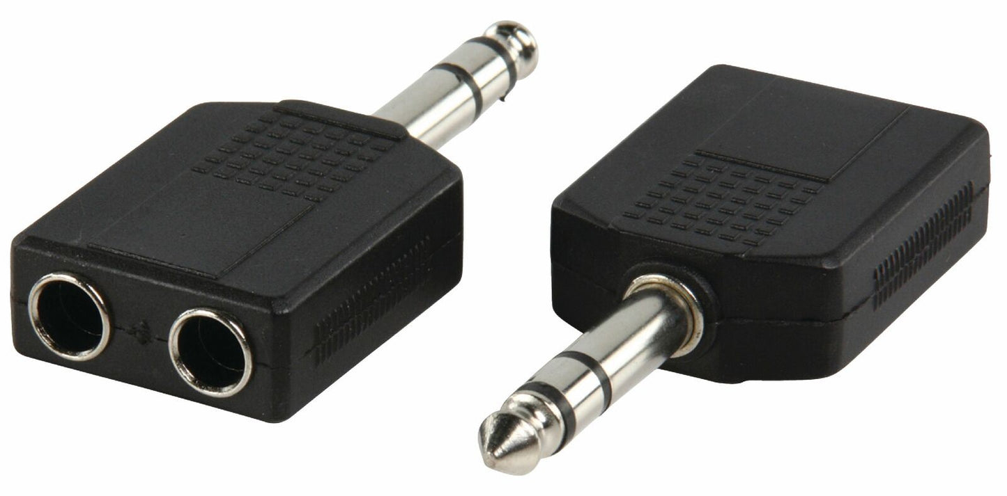 Nedis Stereo Audio Adapter | 6.35 mm Male | 2x 6.35 mm Female | Nickel Plated | Straight | ABS | Black | 10 pcs | Envelope