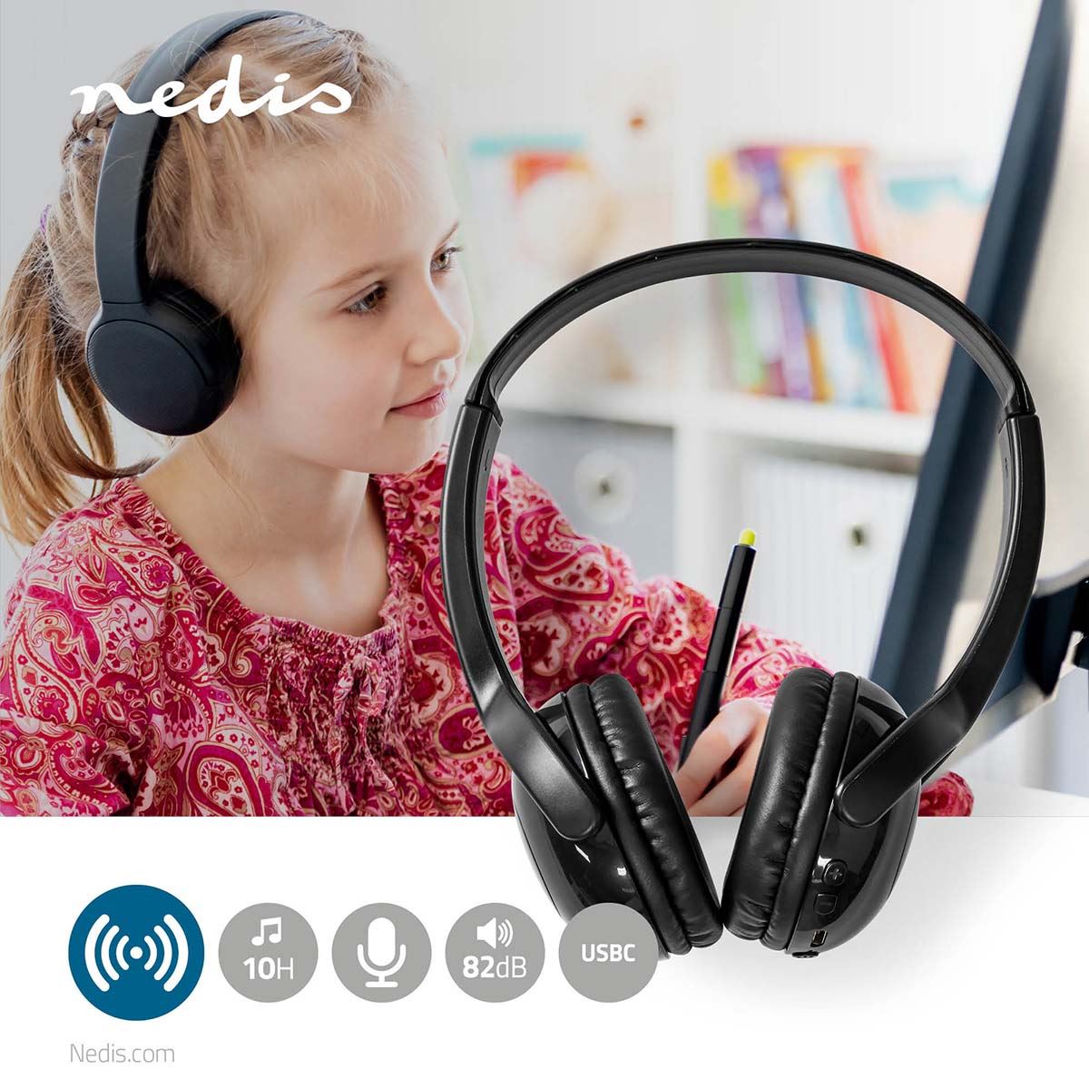 Nedis Wireless On-Ear Headphones | Maximum battery play time: 8 hrs | Built-in microphone | Press Control | Voice control support | Volume control