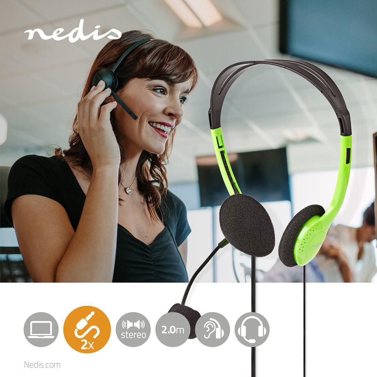 Nedis PC Headset | On-Ear | Stereo | 2x 3.5 mm | Fold-Away Microphone | Green