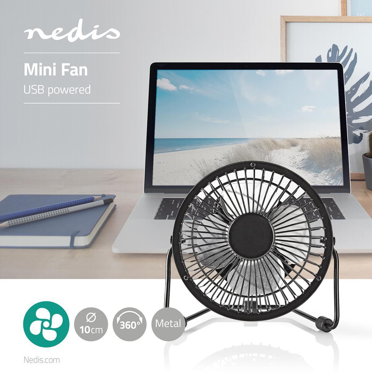 Nedis Table Fan | USB Powered | Diameter: 100 mm | 3 W | 1-Speed | Black