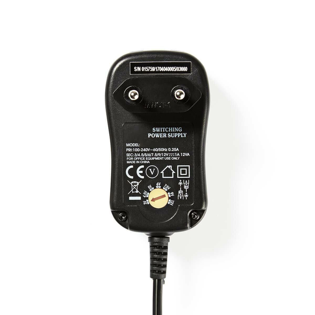Nedis Universal EU AC Power Adapter | 12 W | 3 - 12 V DC | 1.80 m | 2.0 A | 6 plug(s) | Black