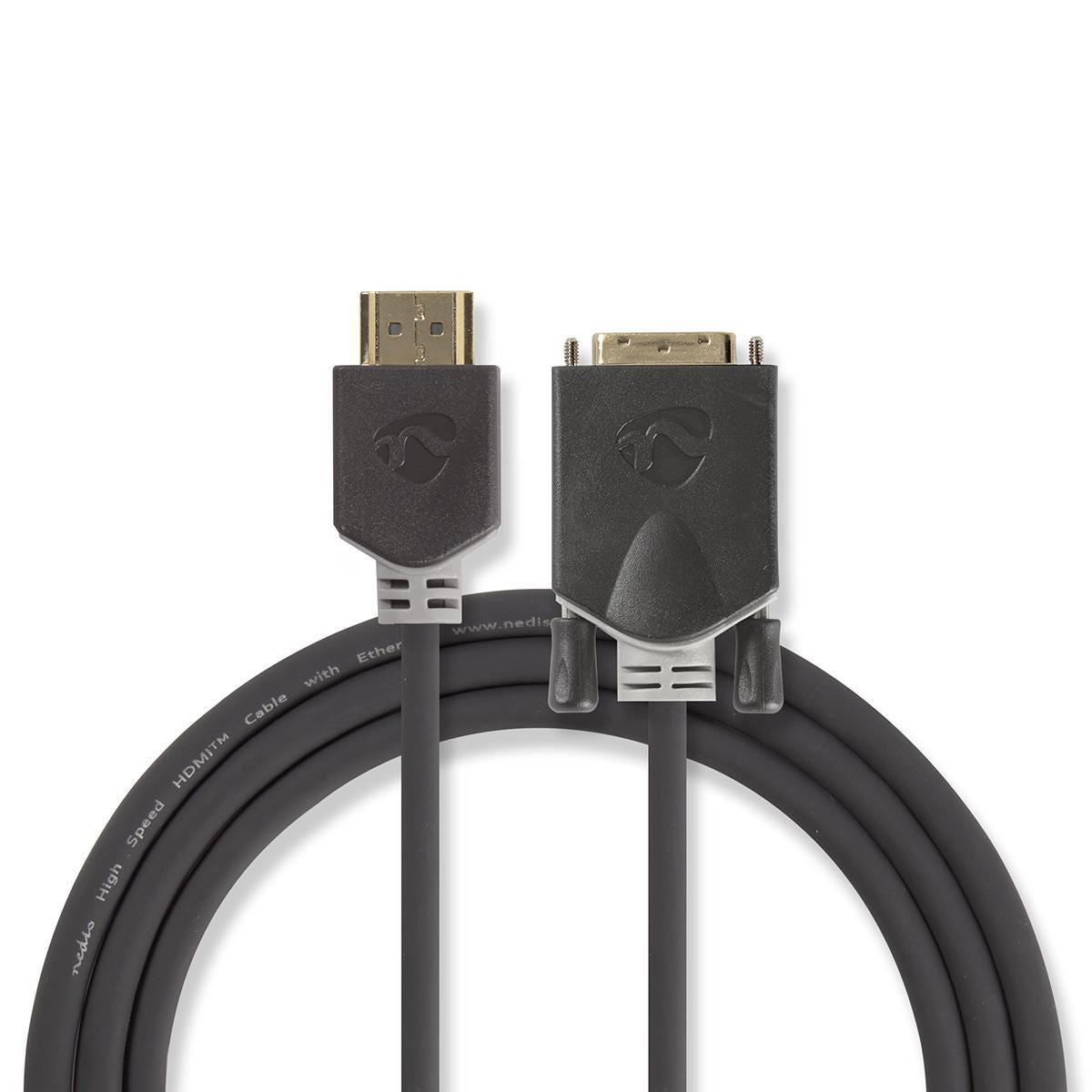 Nedis HDMI™ Cable | HDMI™ Connector | DVI-D 24+1-Pin Male | 1080p | Gold Plated | 2.00 m | Straight | PVC | Anthracite | Window Box with Euro Lock