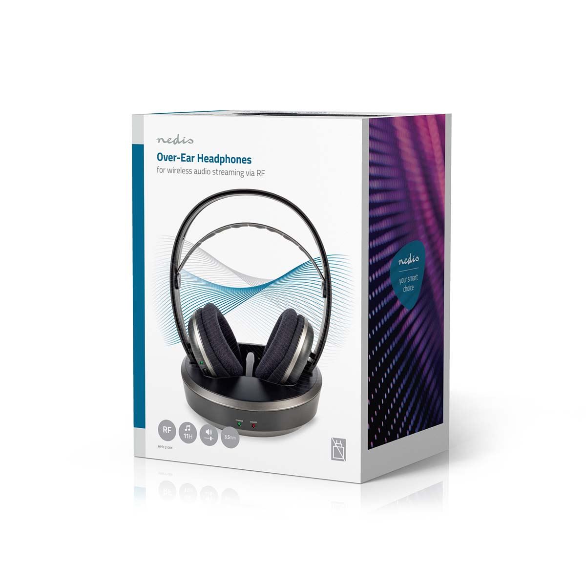 Nedis Wireless TV Headphones | RF | Over-Ear | Maximum battery play time: 11 hrs | 100 m | Digital Audio | Charging dock | Black / Silver