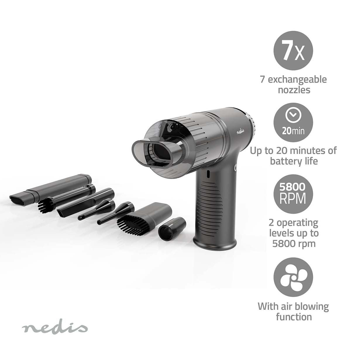 Nedis Handheld Vacuum Cleaner | Air blower | 90 W | Rechargeable | Dry / Wet | Li-Ion | Black